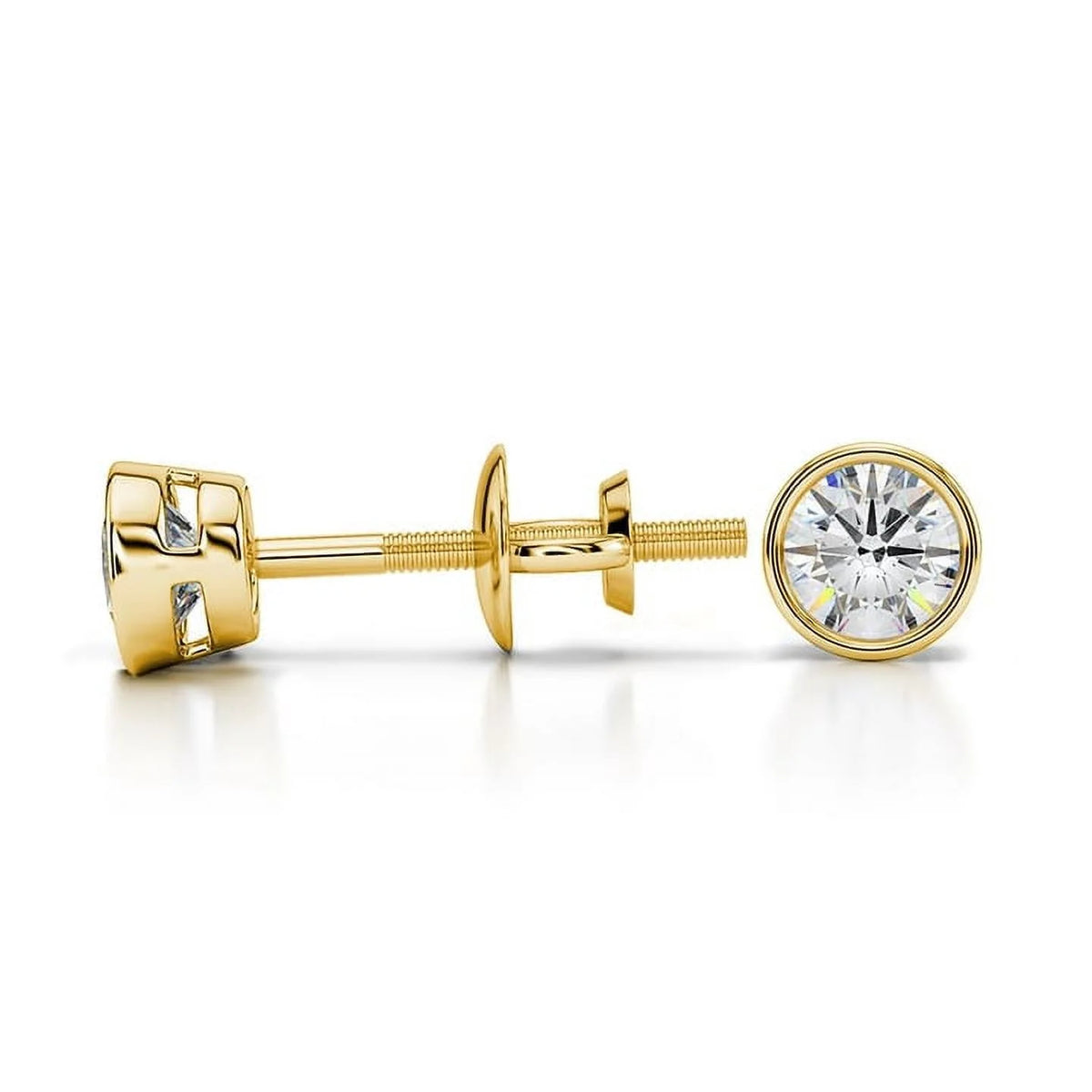 2 Carat Solitaire Bezel Moissanite Stud Earrings in 18K Yellow Gold Plating over Silver E926