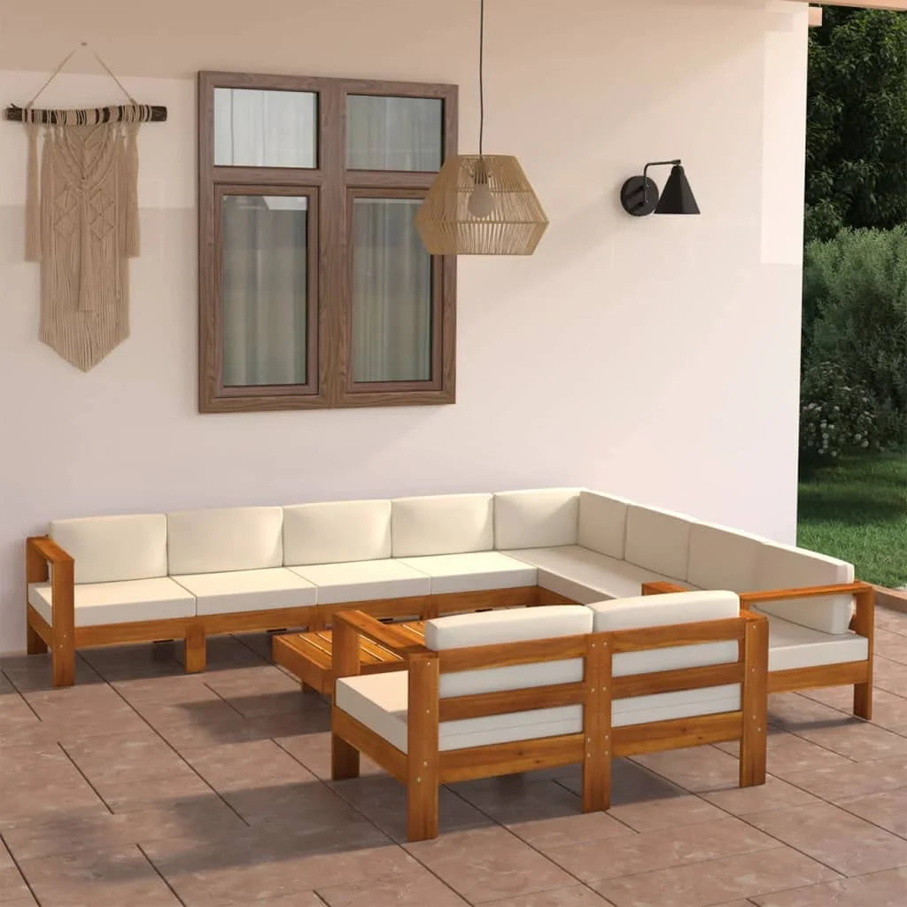 10 Piece Acacia Wood Patio Lounge Set with Cream White Cushions A2132