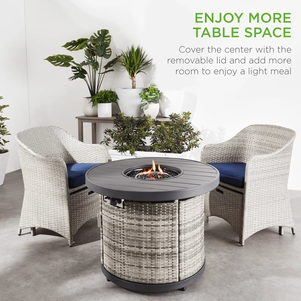 32in Round Gas Fire Pit Table Brown N911