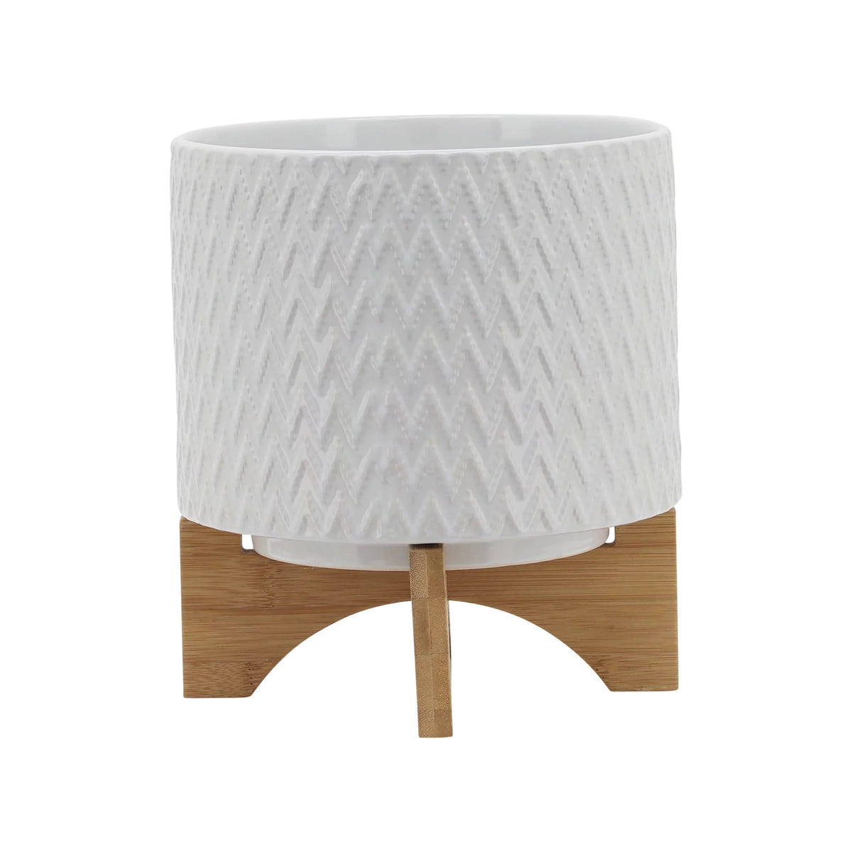 White Ceramic Chevron Planter With Stand A17057