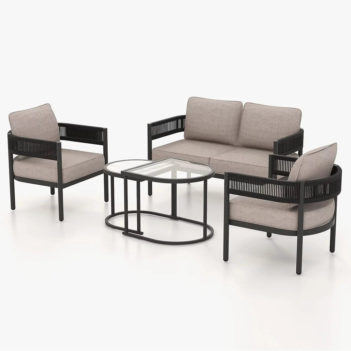 5-Piece Woven Wicker Outdoor Conversation Set with Cushions and Nested Table W158