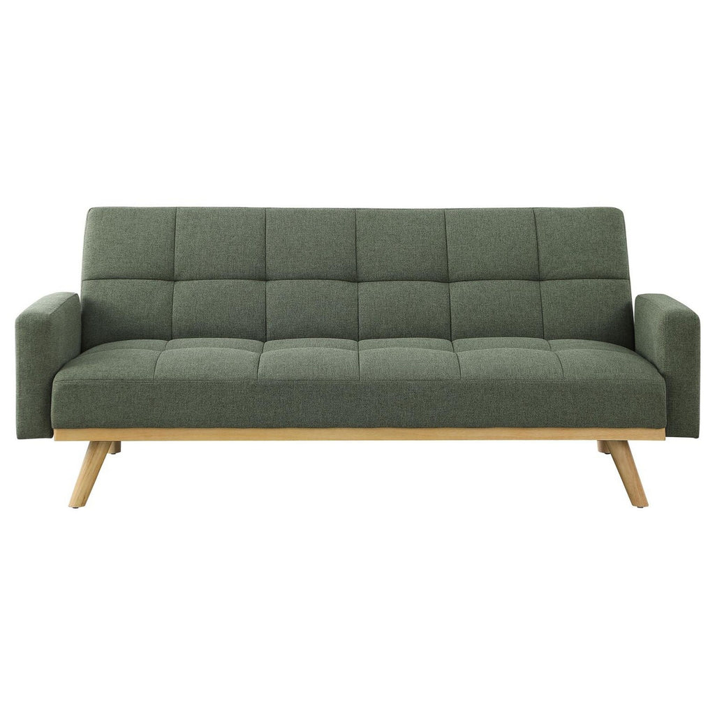Green Tufted Fabric Sofa Futon Bed with Wooden Legs O503