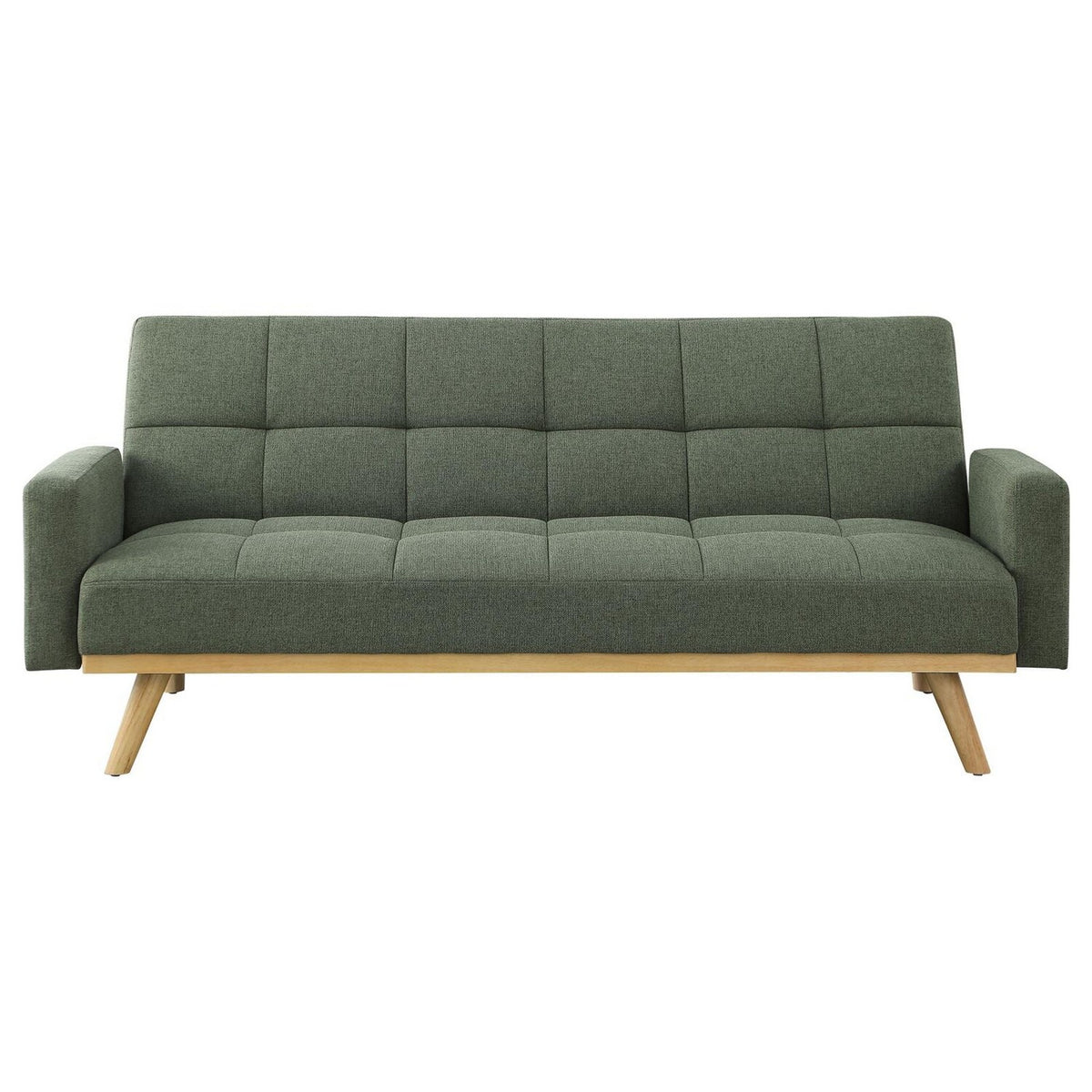 Green Tufted Fabric Sofa Futon Bed with Wooden Legs O503