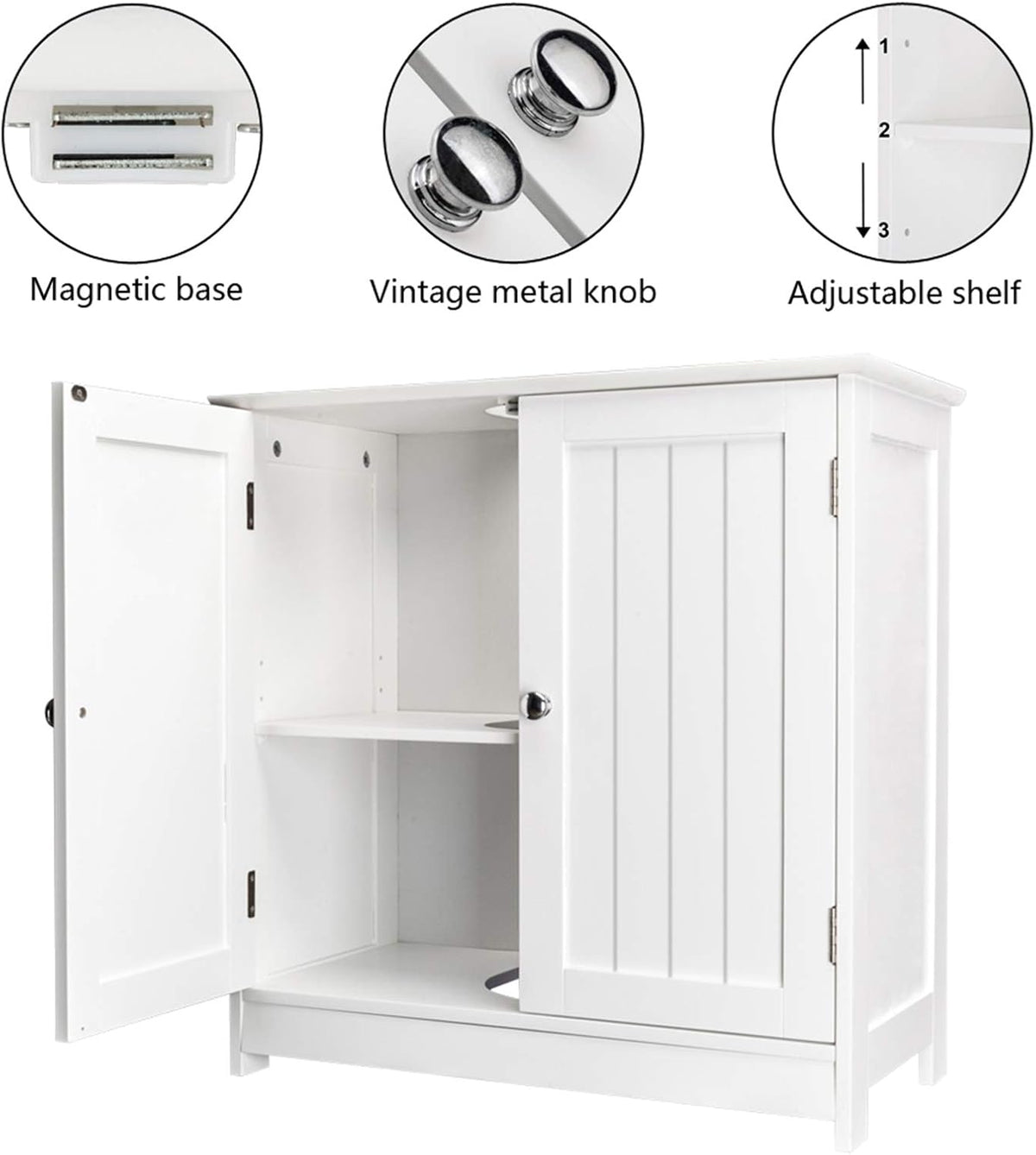 White Bathroom Floor Storage Cabinet with 2 Doors and Internal Shelf L3891