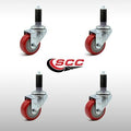Red Polyurethane Swivel Caster with Expanding Stem, Set of 4 F3102
