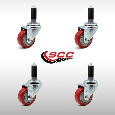Red Polyurethane Swivel Caster with Expanding Stem, Set of 4 F3102