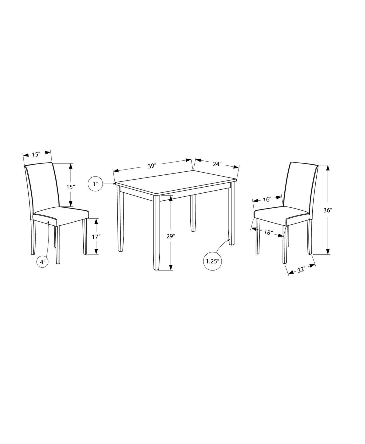 3pcs Solid Wood Dining Set N765008