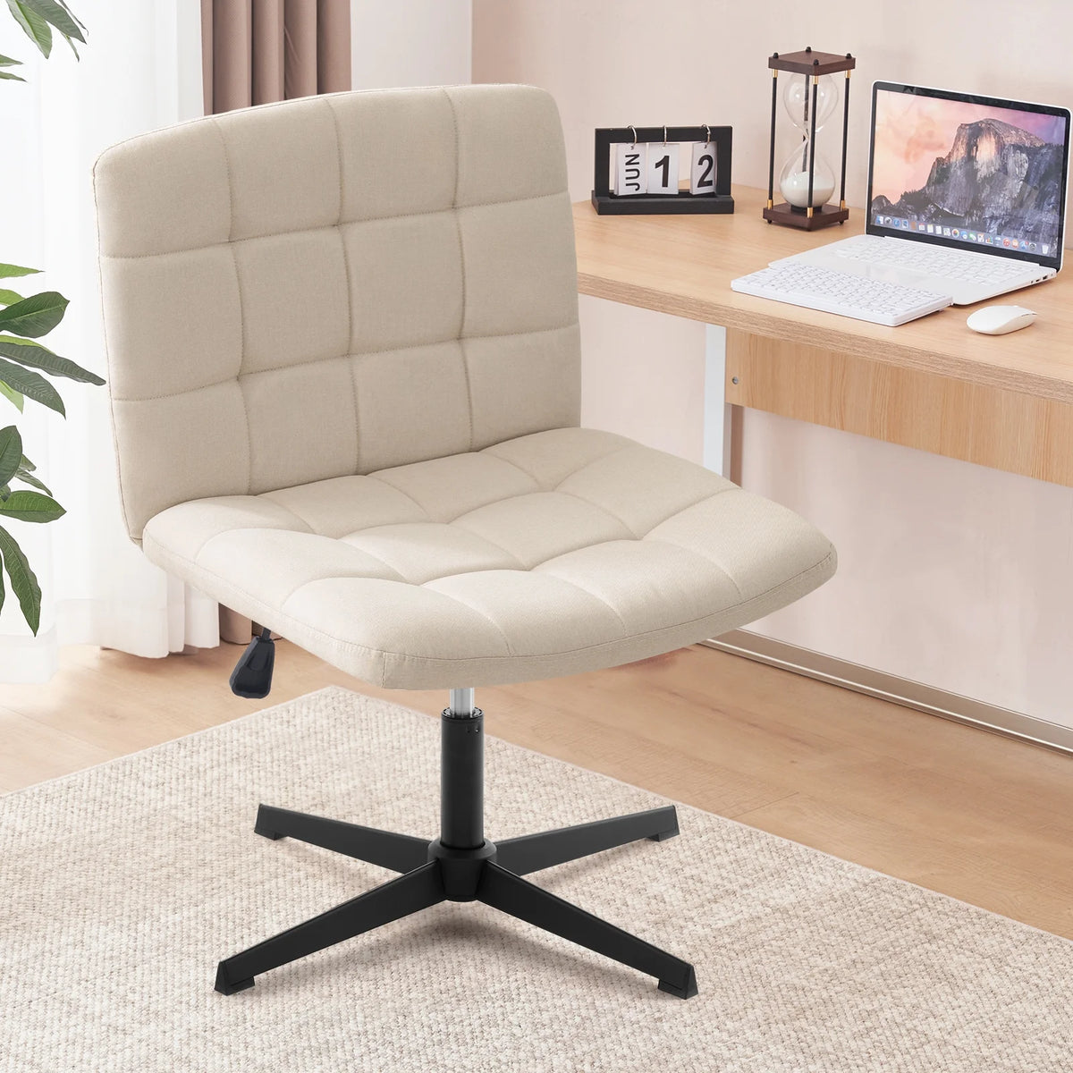 Beige Armless Swivel Ergonomic Office Chair L623