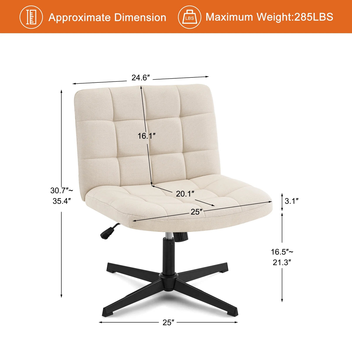 Beige Armless Swivel Ergonomic Office Chair L623