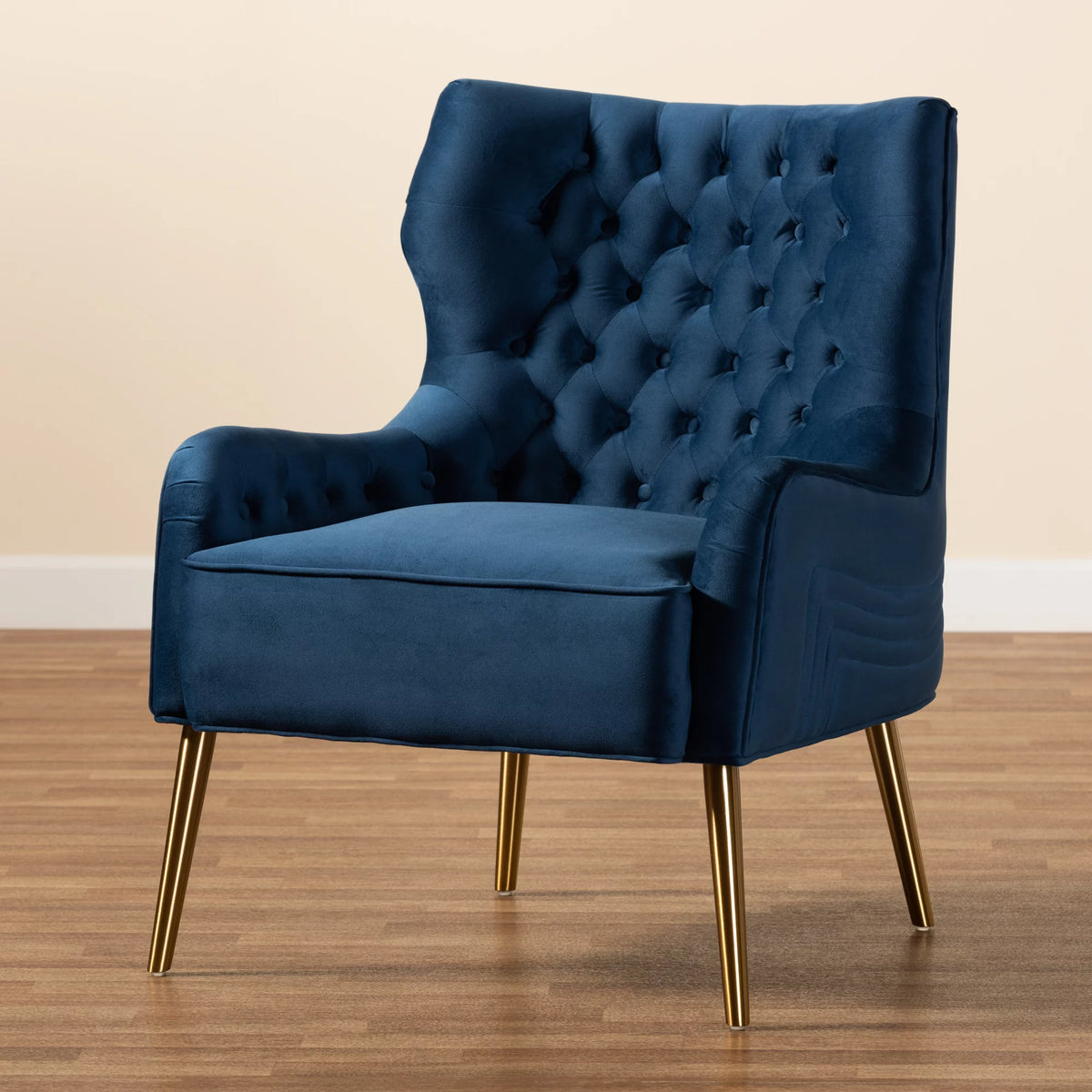 Navy Blue and Gold Wingback Chair C838