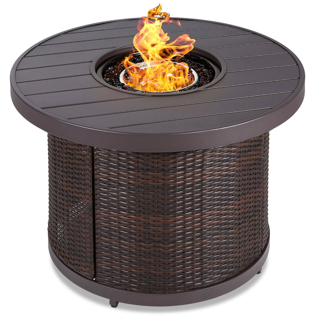 32in Round Gas Fire Pit Table Brown N911