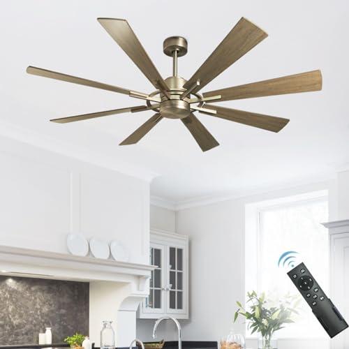 Large 60" Low Profile Indoor Ceiling Fan with Light and Remote Control, Black and Gold R89246