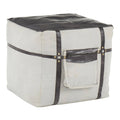 Black Leather Grey Canvas Pouf S376364