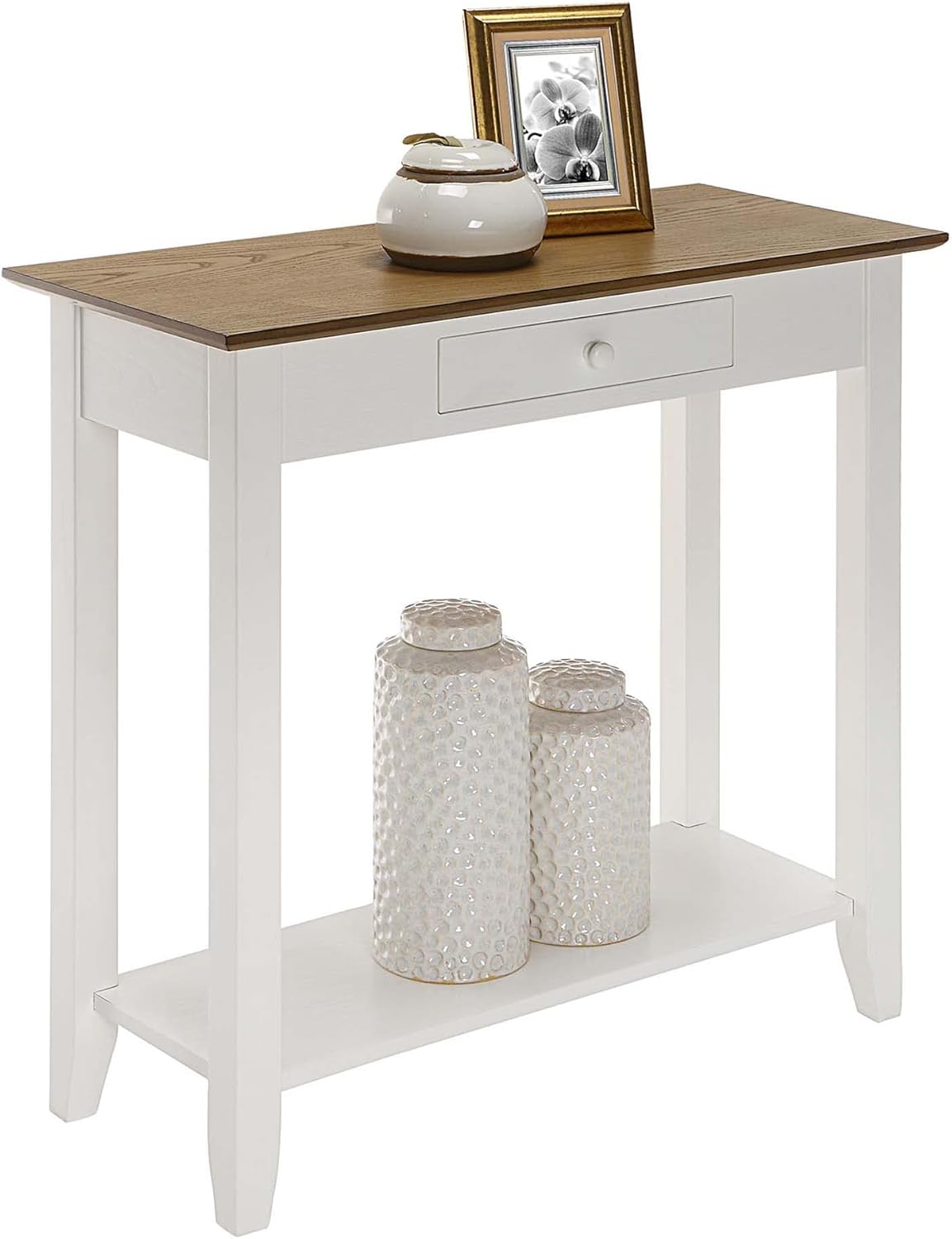 1-Drawer Hall Table with Shelf, Driftwood/White N400