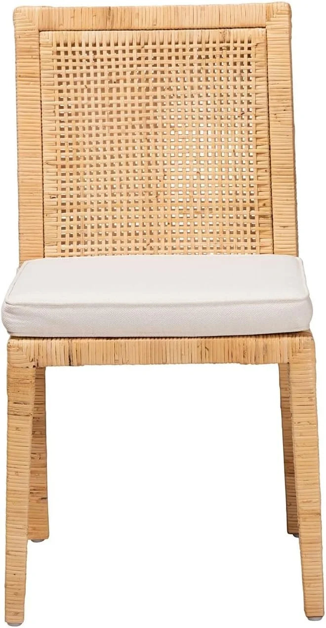 Natural Finished Wood and Rattan 2-Piece Dining Chair Set B73242