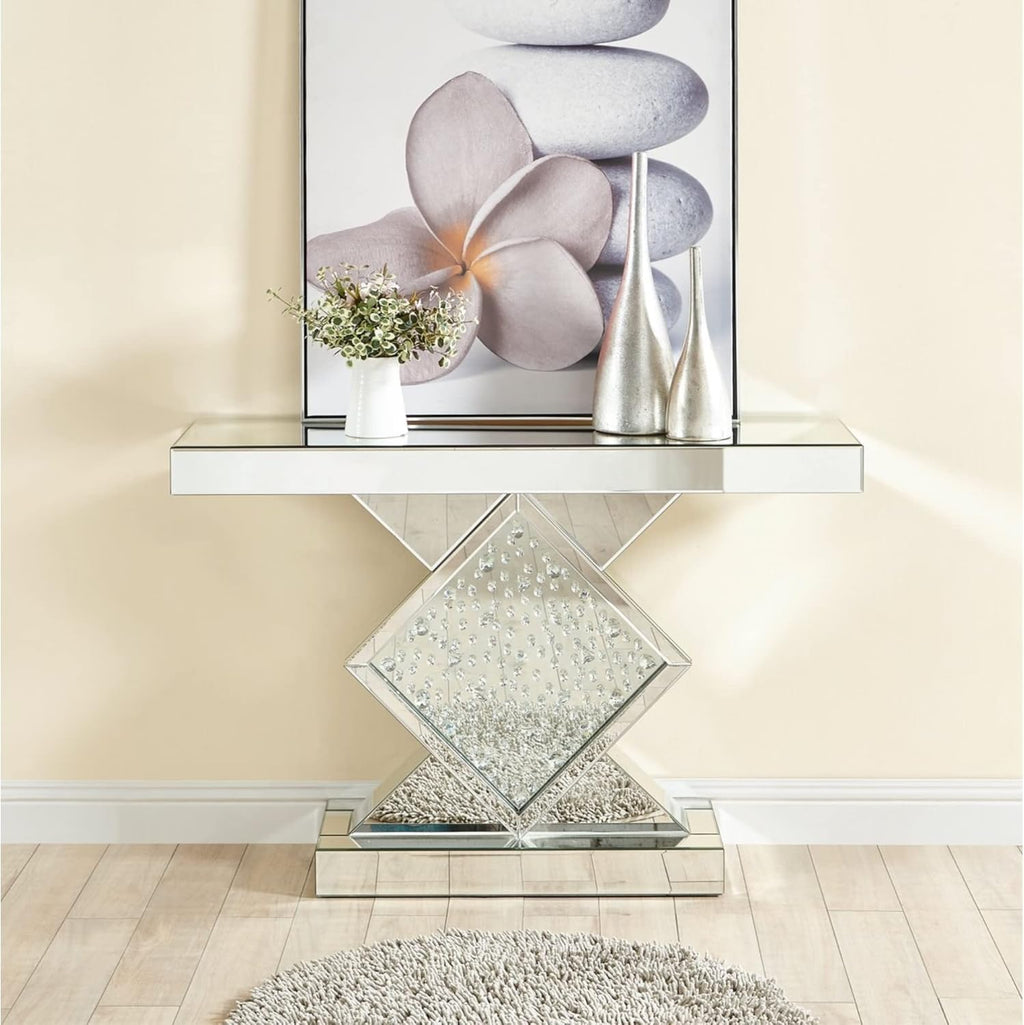 Rectangle Beveled Glass Mirrored Crystal Console Table E5053