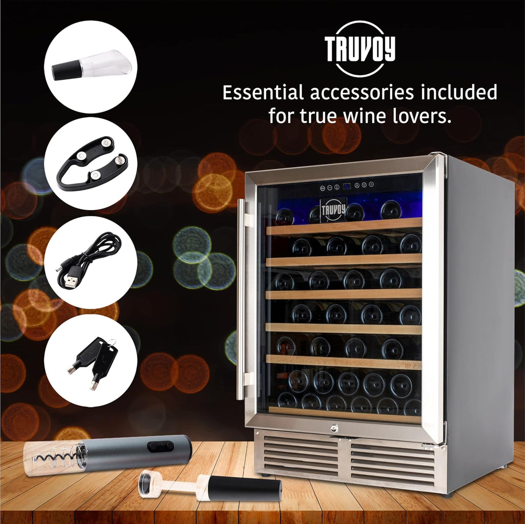 Wine Cooler Refrigerator with Reversible Low UV Glass Door, Touch Thermostat Control with LED Display, Lock, 150L Storage R87826
