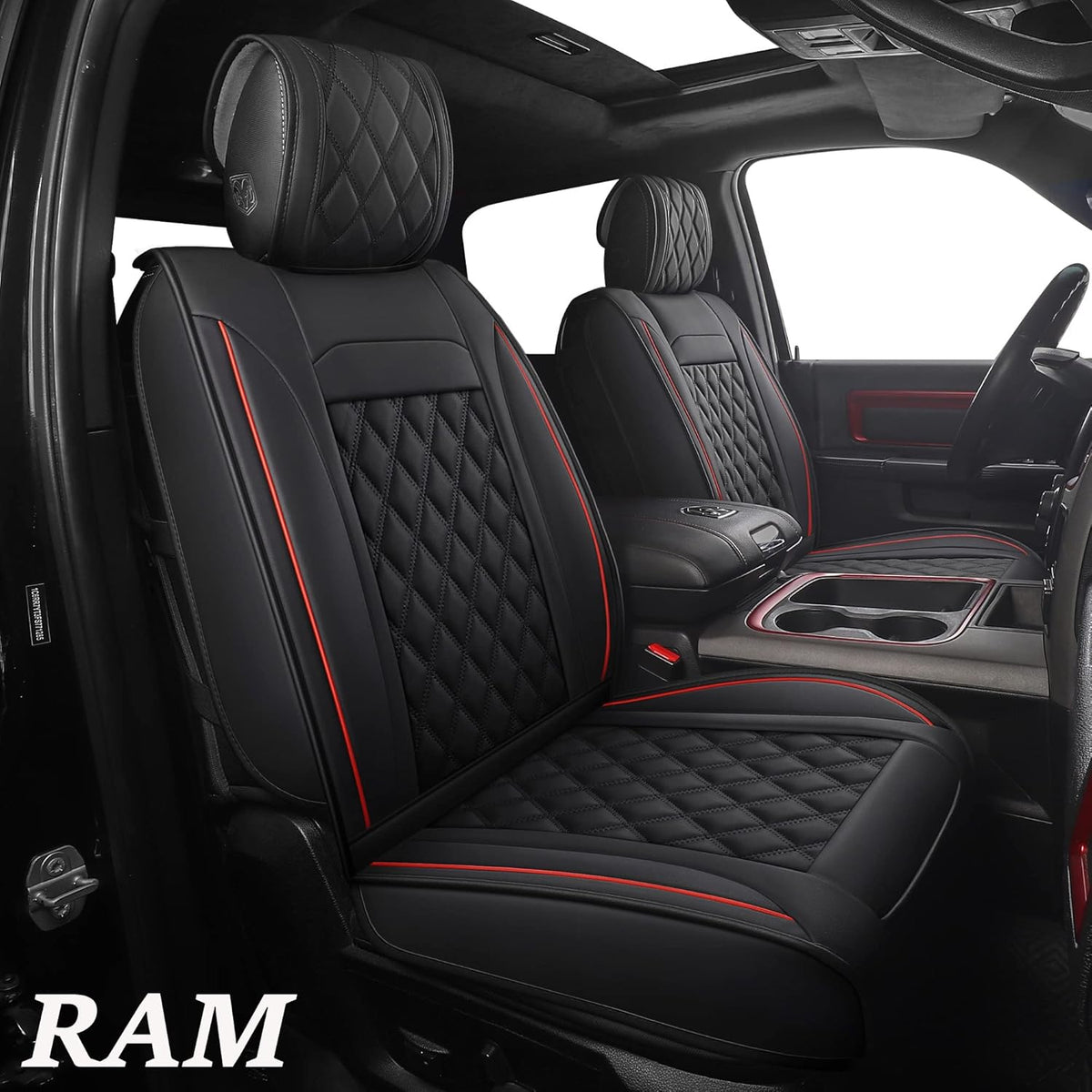 Black-Red Waterproof Synthetic Leather Car Seat Covers 5PCS Full Set Z5886