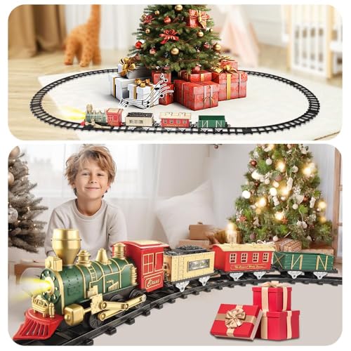 Electric Christmas Train Set with Lights and Sounds, 3 Cars & 10 Train Tracks N874