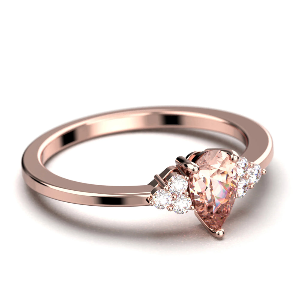 1.25 Carat Pear Cut Morganite And Diamond Moissanite Engagement Ring in 10k Solid Rose Gold M729458