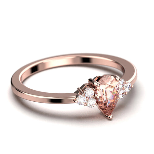 1.25 Carat Pear Cut Morganite And Diamond Moissanite Engagement Ring in 10k Solid Rose Gold M729458