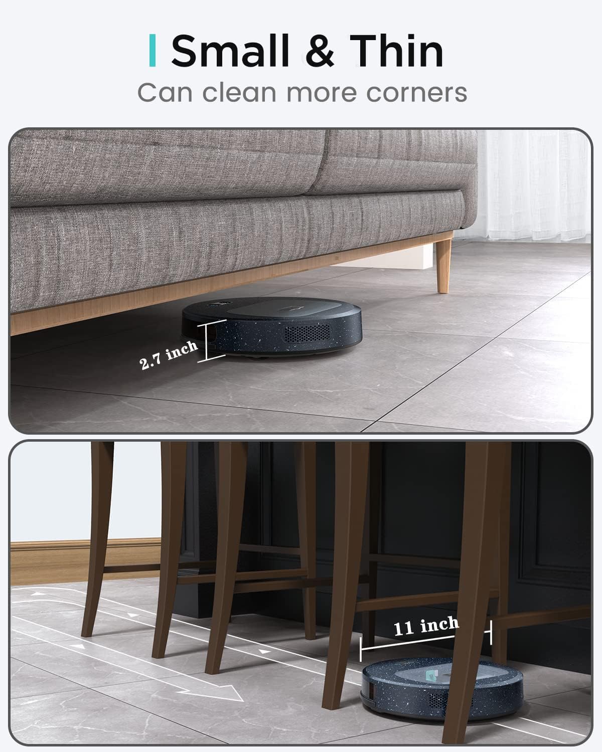 Slim Robot Vacuum with 4000Pa Suction, 200 Mins Runtime, 600ml Dust Bin S389