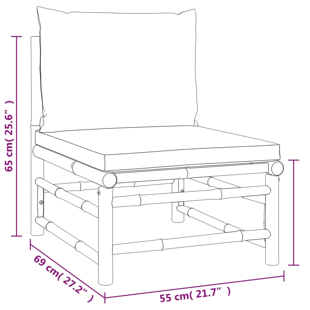 3 Piece Patio Set with Gray Cushions Bamboo K128