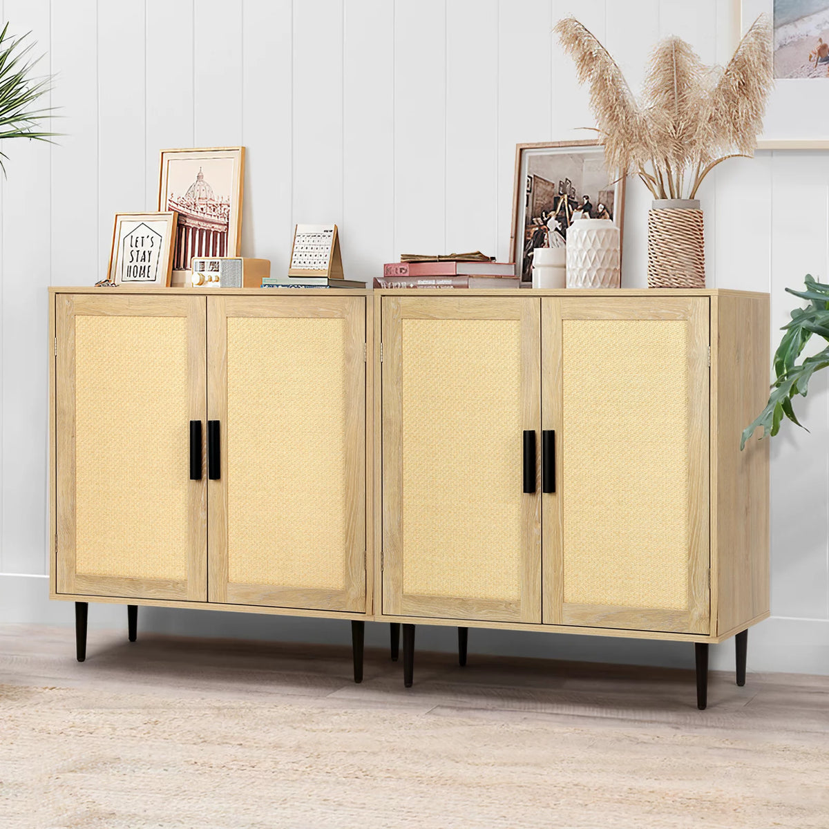 34.4'' Tall Sideboard Buffet Cabinet with Rattan Doors O102176