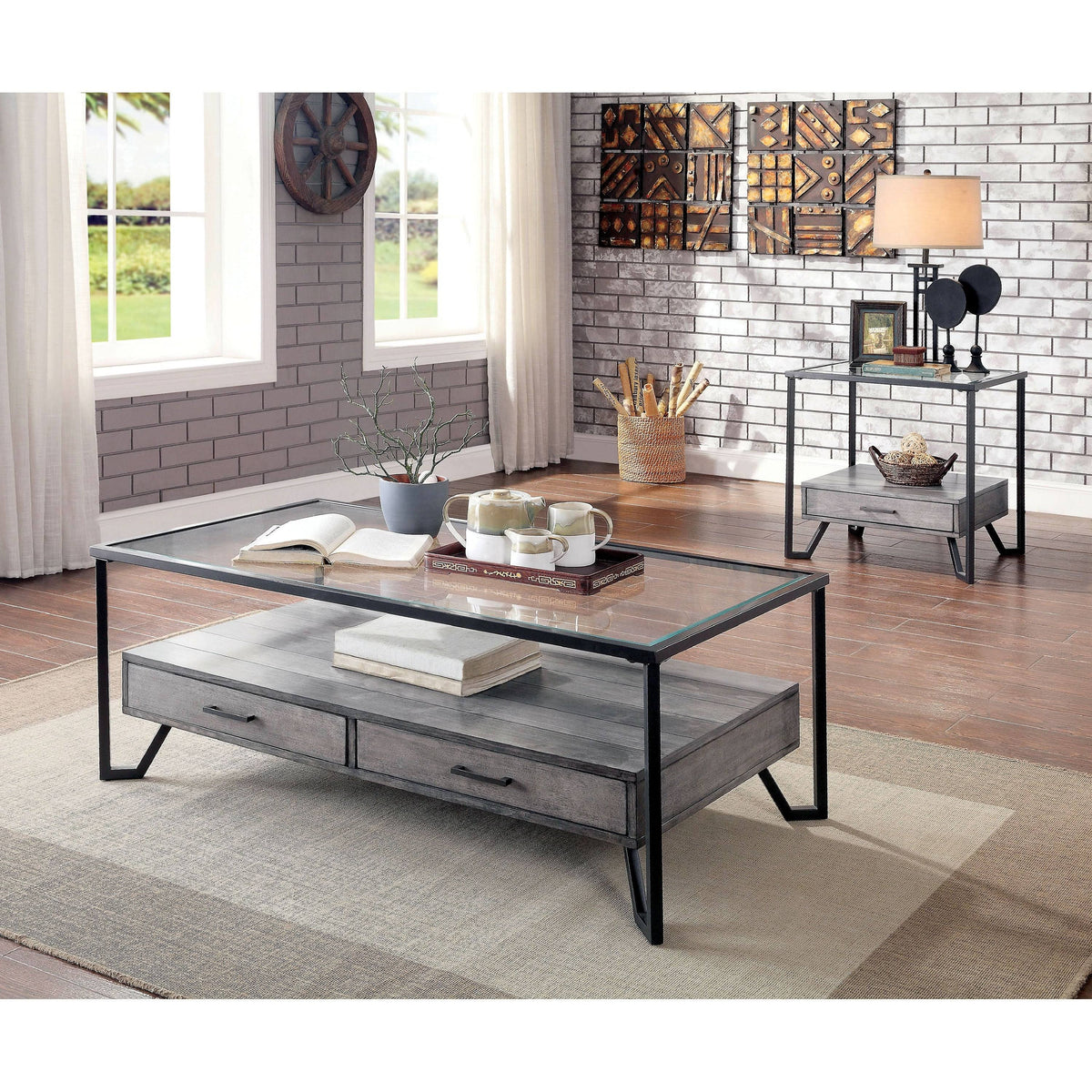 Grey 1-Shelf End Table - Set of 2 I524800
