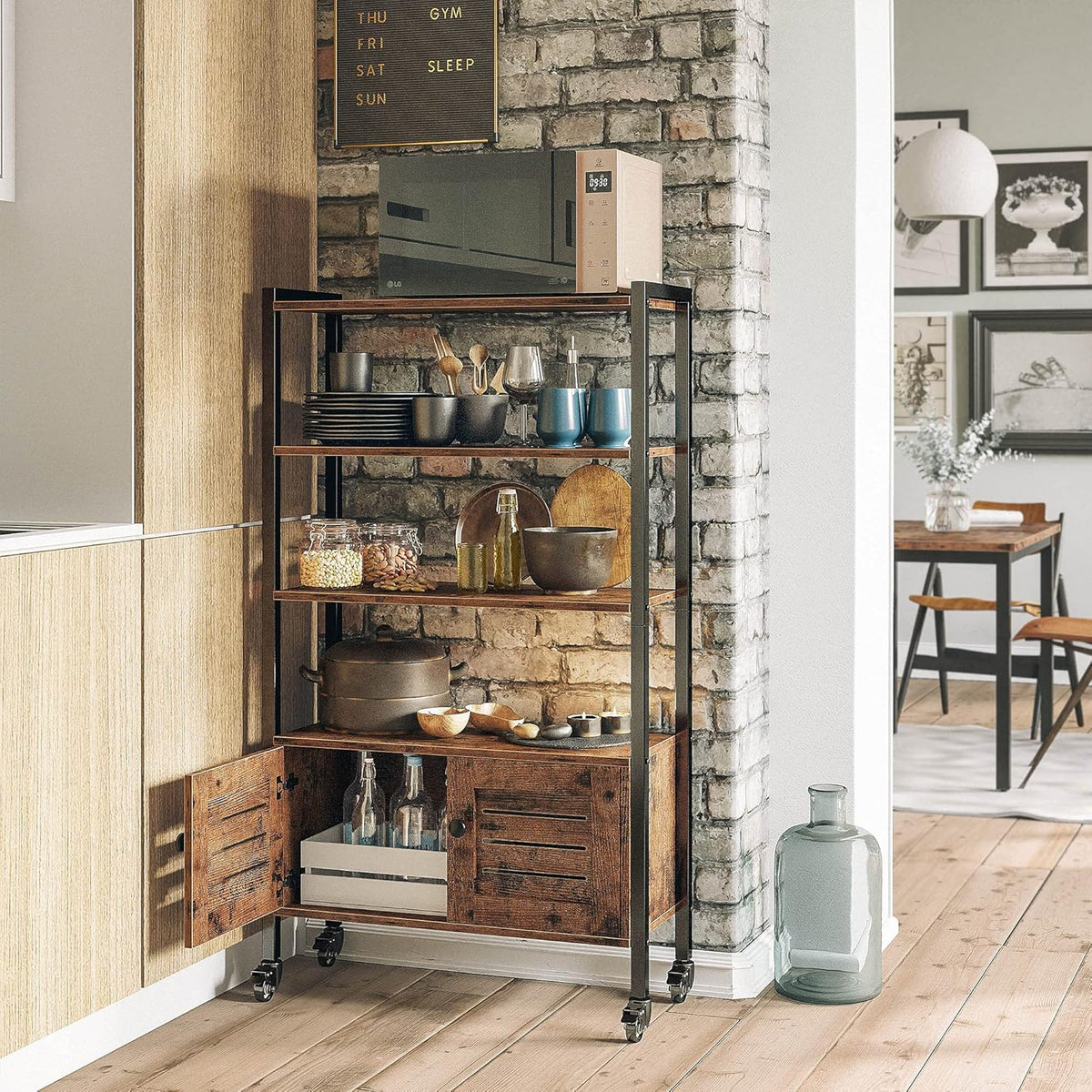 Industrial Bookshelf and Bookcase with 2 Louvered Doors and 3 Shelves A9097