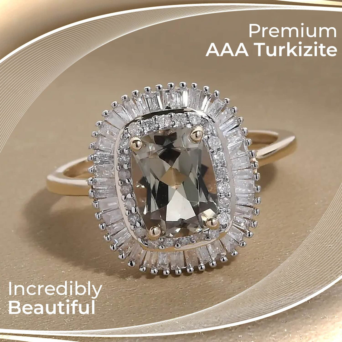 10K Yellow Gold Halo Ring with White Diamond and Turkizite E56032