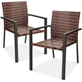 Set of 2 Stackable Outdoor Wicker Dining Armchair with Steel Frame Light Brown M9328