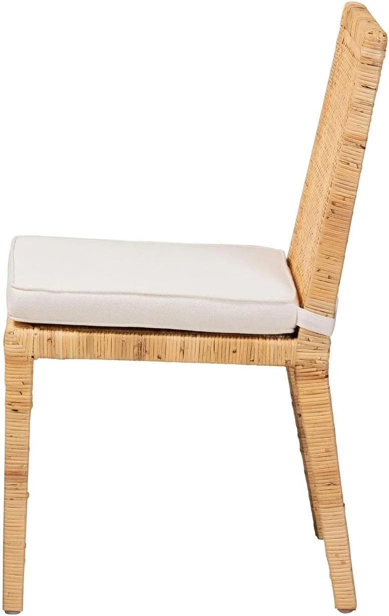 Natural Finished Wood and Rattan 2-Piece Dining Chair Set B73242