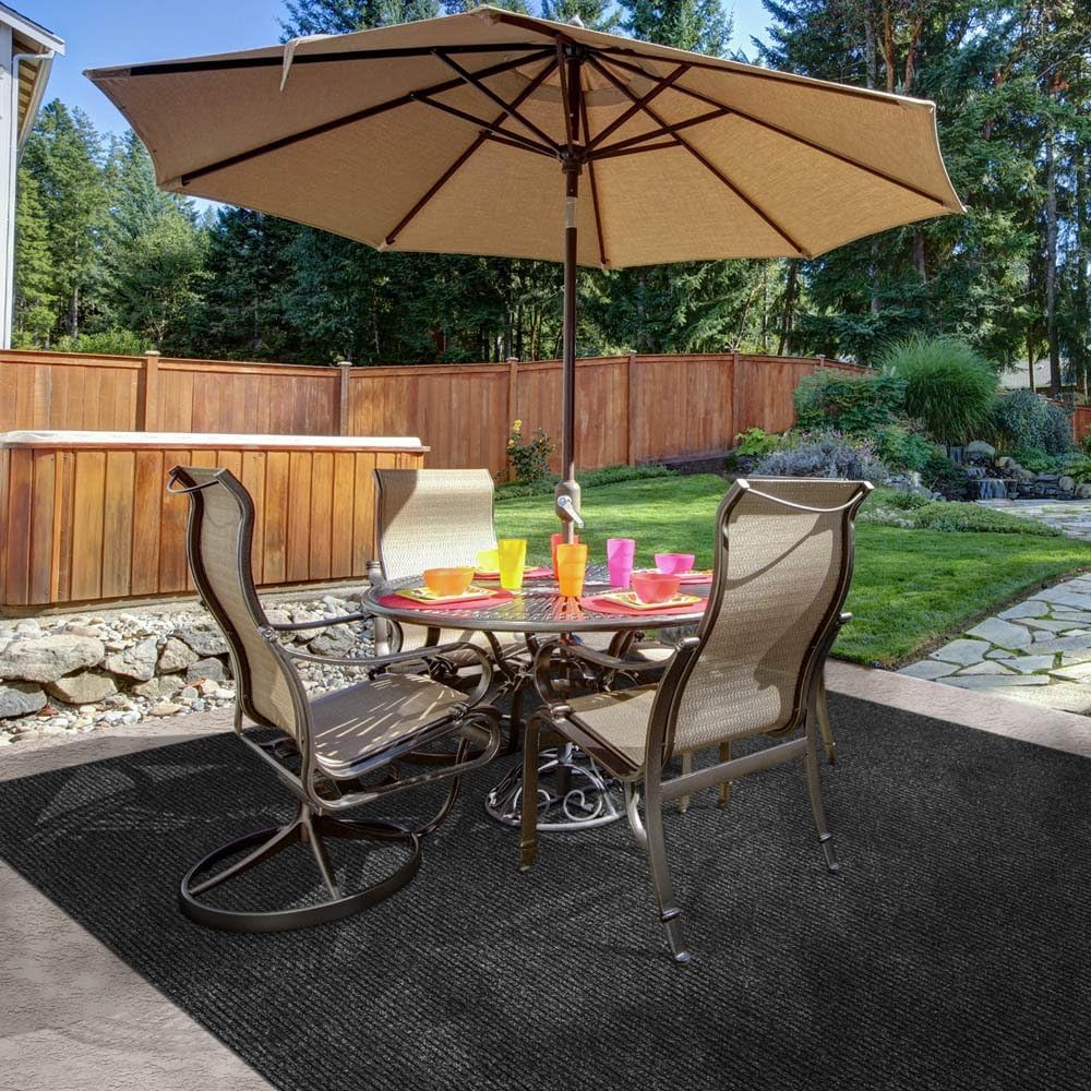 Charcoal Black Ribbed Indoor Outdoor Carpet 6 Feet X 10 Feet H86768