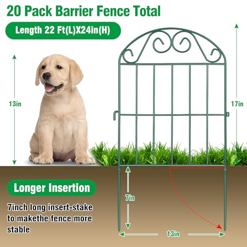 20 Panels Collapsible Garden Fence Animal Barrier, 22 Ft x 24 in Rustproof Metal Wire Panel, Green F58147