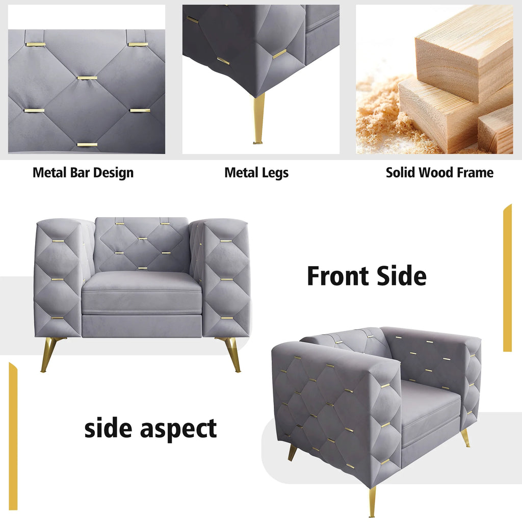 3 Piece Gray Velvet Sofa M592526