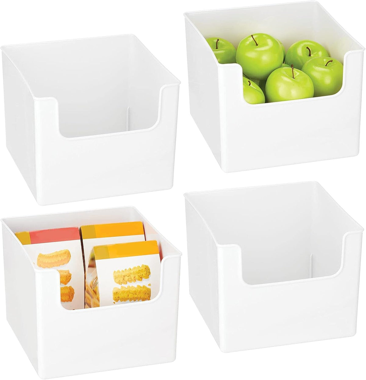Clear Plastic Open Front Storage Organizer Bin Basket, 4 Pack E525