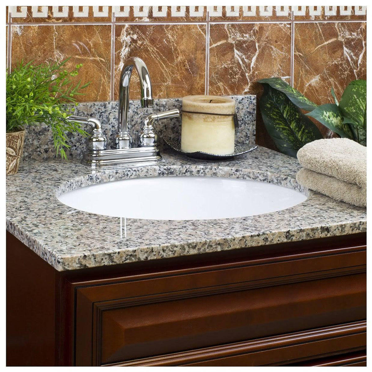 Burlywood Granite Vanity Top 37 in x 22 in with Backsplash 4 in Spread E80413