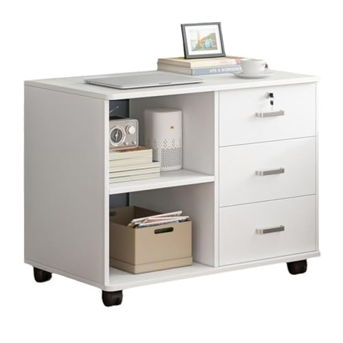 White 3 Drawer Wood Mobile File Cabinet with Open Storage Shelves C71589