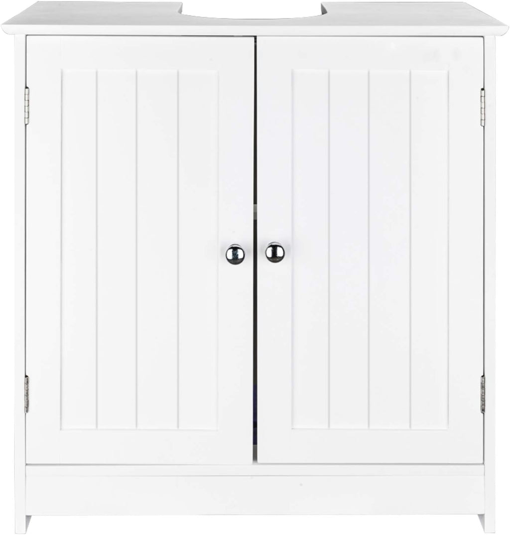 White Bathroom Floor Storage Cabinet with 2 Doors and Internal Shelf L3891
