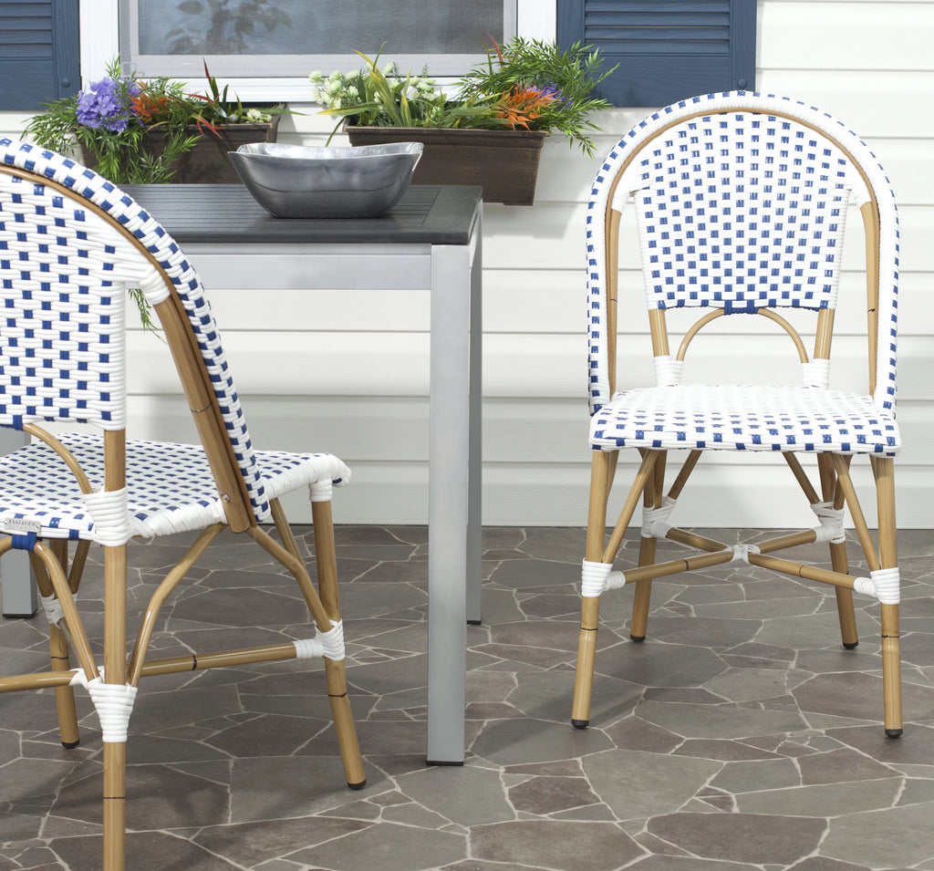 Blue White Set of 2 Outdoor Bistro Side Chair S192