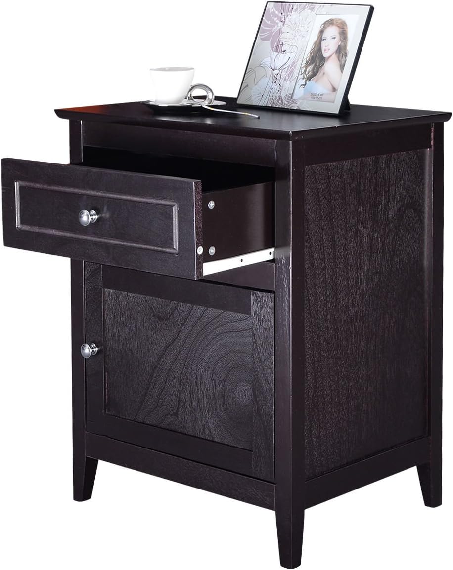 Espresso Wood End Table with Drawer W823337