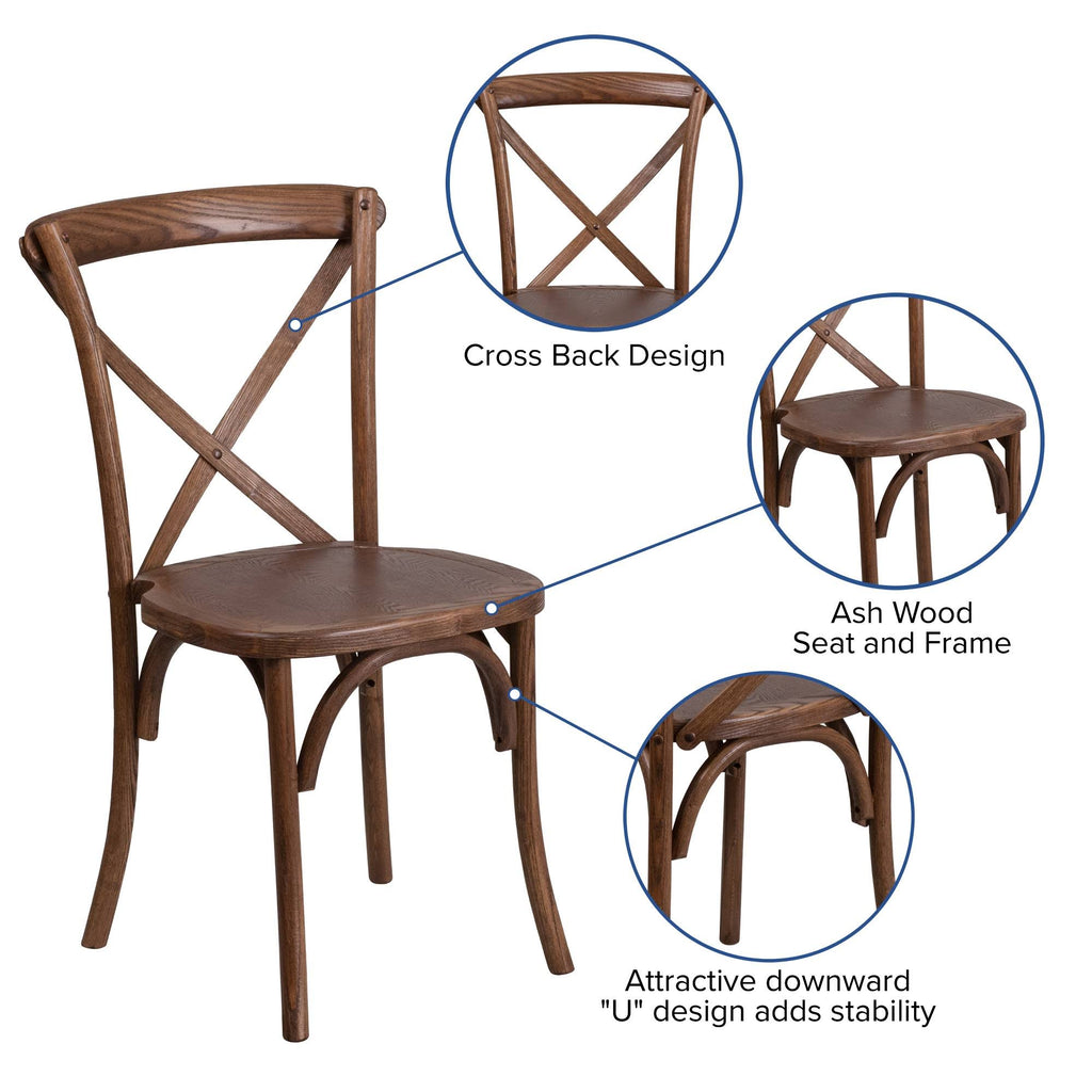 Stackable Wood Cross Back Chair, Pecan N324