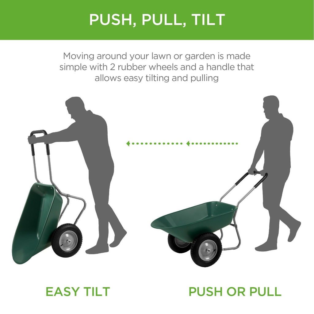 Green Dual Wheel Home Wheelbarrow Yard Garden Cart I115994