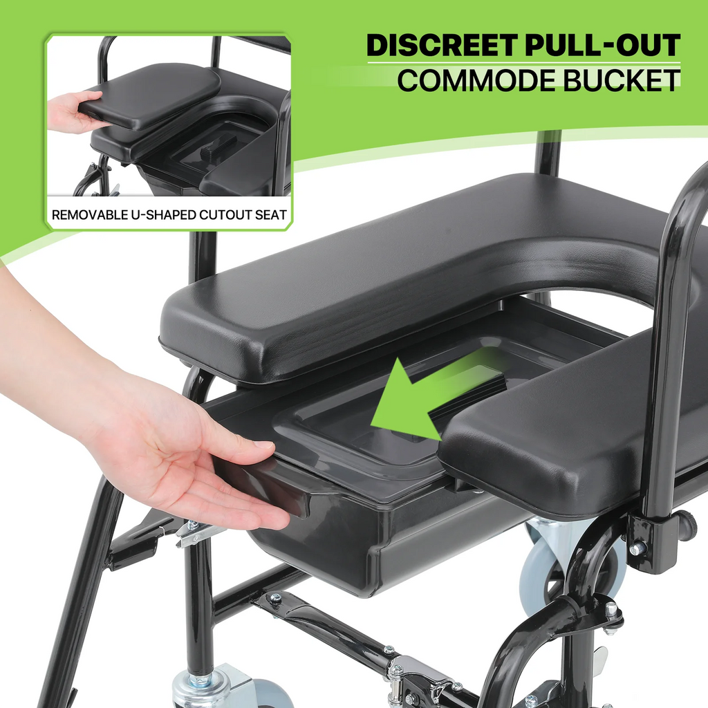 Commode Chair with Flip Up Armrests and 2 Locking Wheels W548823
