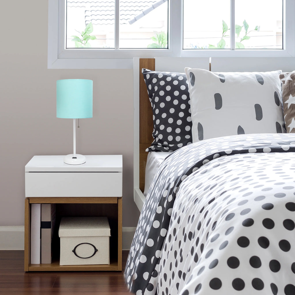 Aqua White Stick Lamp with Fabric Shade G627