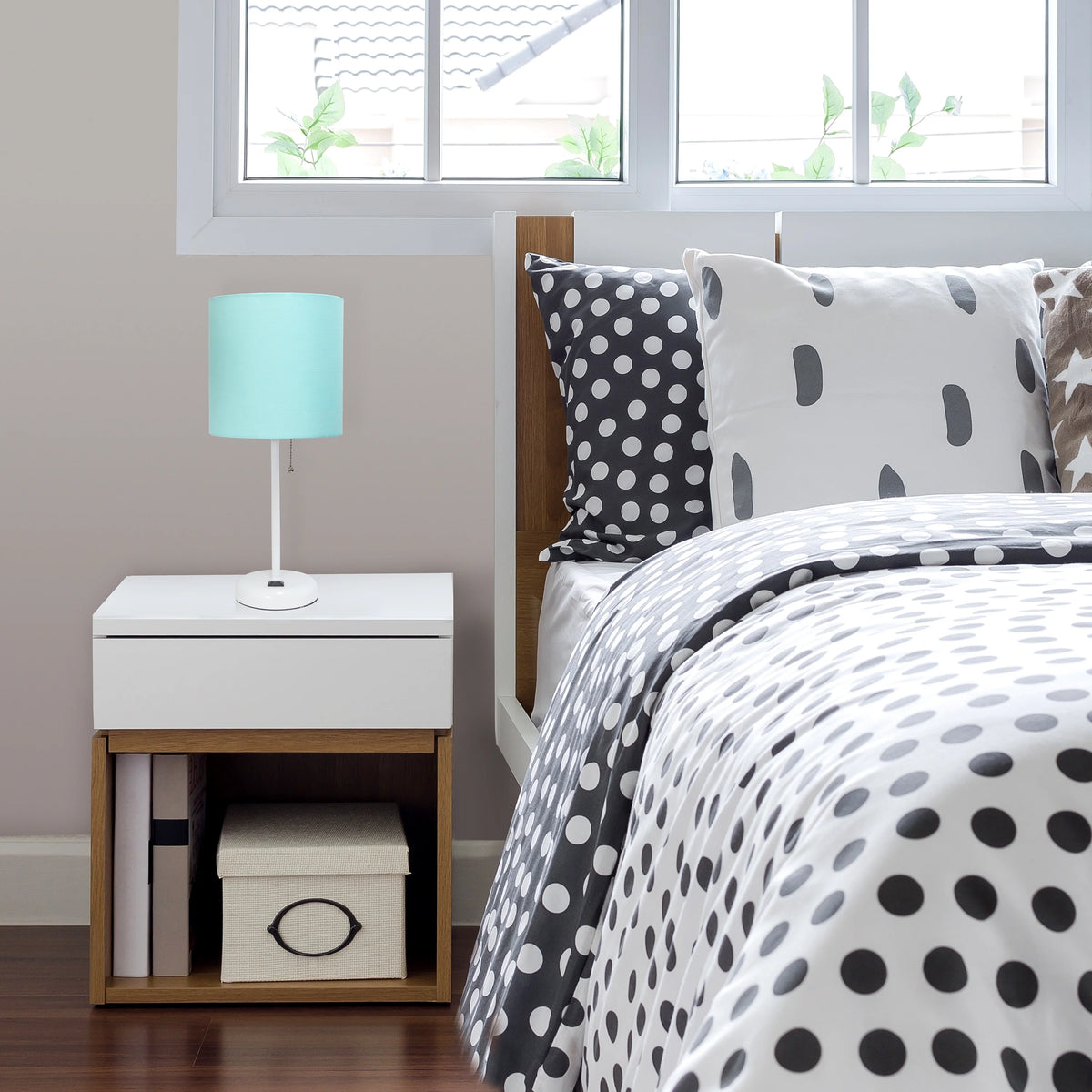 Aqua White Stick Lamp with Fabric Shade G627
