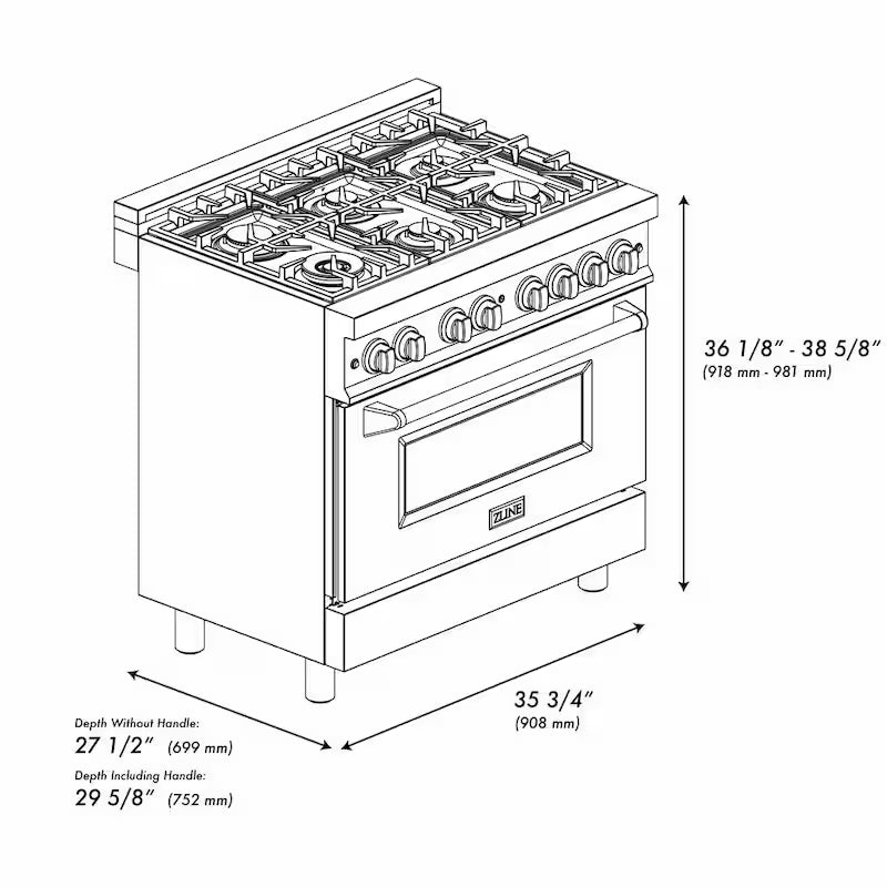 6 Burner Dual Fuel Range with Stainless Steel L589