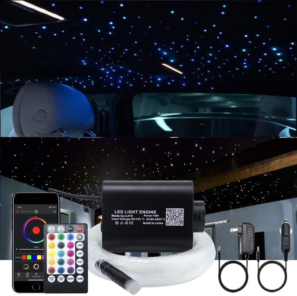 16W Fiber Optic Star Ceiling Light Kit with 150pcs 0.75mm 6.5ft Fiber Optical Cable Strands Y896779