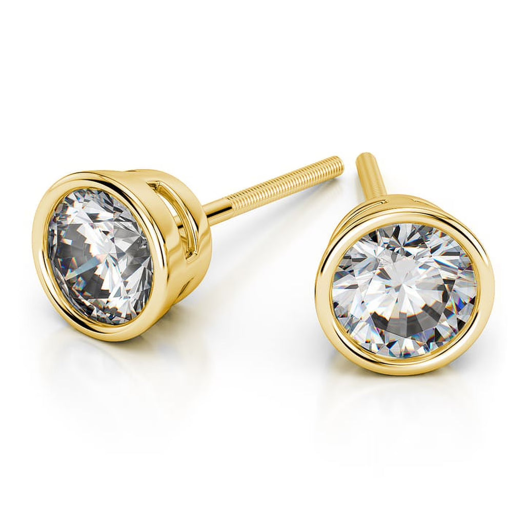 2 Carat Solitaire Bezel Moissanite Stud Earrings in 18K Yellow Gold Plating over Silver E926